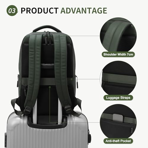 Waterproof Laptop Backpack for Men & Women, Flight Approved Anti-Theft Daypack with 15.6-inch Laptop Sleeve (Green) - color: Green
