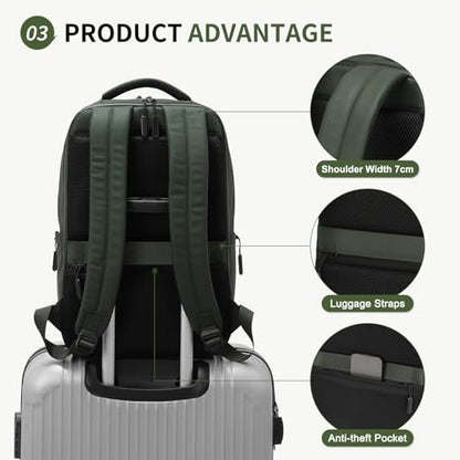 Waterproof Laptop Backpack for Men & Women, Flight Approved Anti-Theft Daypack with 15.6-inch Laptop Sleeve (Green) - color: Green
