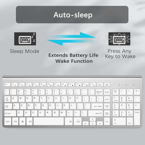 JOYACCESS J Wireless Keyboard, 2.4G Slim and Compact Wireless Keyboard with Numeric Keypad for Laptop, MacBook air, Apple, Computer, PC-Sliver&White - color: sliver white