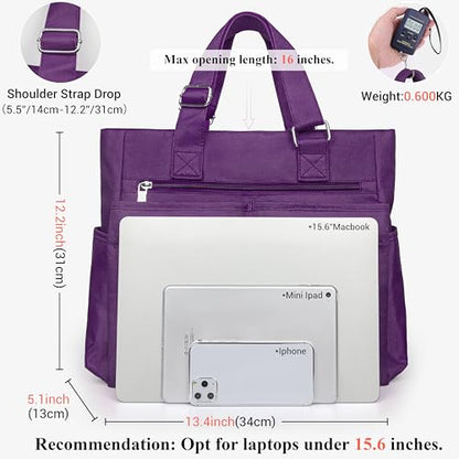 VOLGANIK ROCK Canvas Tote Bag Waterproof Nylon Multi Pocket Shoulder Bags Laptop Work Bag Teacher Purse Handbag for Women Men - color: Purple-new