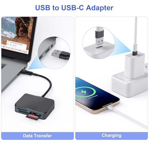 SD Card Reader, 4 in 1 USB C to SD/TF/CF/MS Card Reader with USB to USB C Adapter Memroy Card Reader for iPhone 17/16/15 Pro Max iPad Pro MacBook Pro/Air iMac M4/M3/M2 Android Phone/Tablet PC (Black) - color: Black