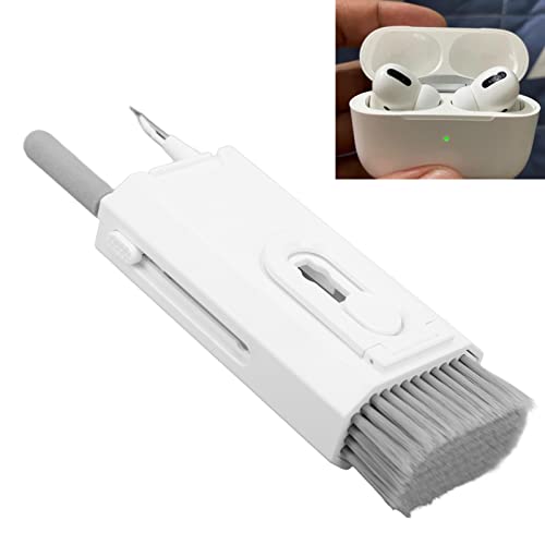 8 in 1 Phone Cleaning Brush, Detachable Hook and Hoop, Deep Crevice Cleaning, Built in Key Puller, for Headset, Earbuds, Tablet, Keyboard, Laptop, with Push Pull Tool (White) - color: White