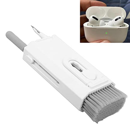 8 in 1 Phone Cleaning Brush, Detachable Hook and Hoop, Deep Crevice Cleaning, Built in Key Puller, for Headset, Earbuds, Tablet, Keyboard, Laptop, with Push Pull Tool (White) - color: White