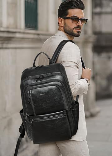 Leather Laptop Backpack for Women, 17 inch Large Travel Laptop Backpack Purse for Casual Daypack College Work Bag - color: Black