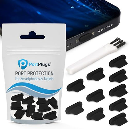 Lightning Dust Plugs 10 Pack,Low Profile Design with Cleaning Brush, Black | Helps block dust, lint and debris, helps support reliable charging, low profile fit, durable flexible construction - color: Black
