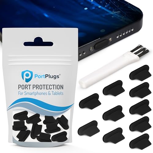 Lightning Dust Plugs 10 Pack,Low Profile Design with Cleaning Brush, Black | Helps block dust, lint and debris, helps support reliable charging, low profile fit, durable flexible construction - color: Black