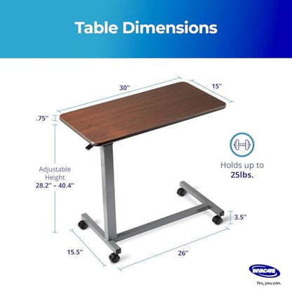 Invacare Bed Table, Height Adjustable Overbed Table, Hospital Bedside Table, Medical Rolling Desk with Wheels, Waterproof Medical and Home Use L-Shaped Steel Base Over Bed Tray Table - style: Non-Tilting Table