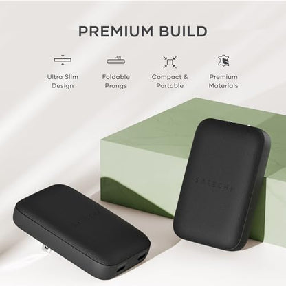 Satechi OntheGo 67W GaN Wall Charger, PD 3.0 + PPS, Dual USB-C Ports, Black | Dual USB-C ports, 45W+20W split-charging mode, fits MacBook, iPad, iPhone 17, Galaxy, Pixel, Steam Deck - color: Black