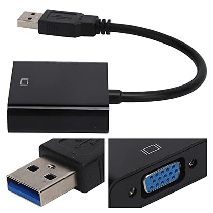 Zopsc USB 3.0 to VGA Adapter Cable, 5Gbps, HD 1080P, 15Pin Female, Multi Display Support, No External Power Supply, for PC, Laptops, Desktops, Black - color: Black