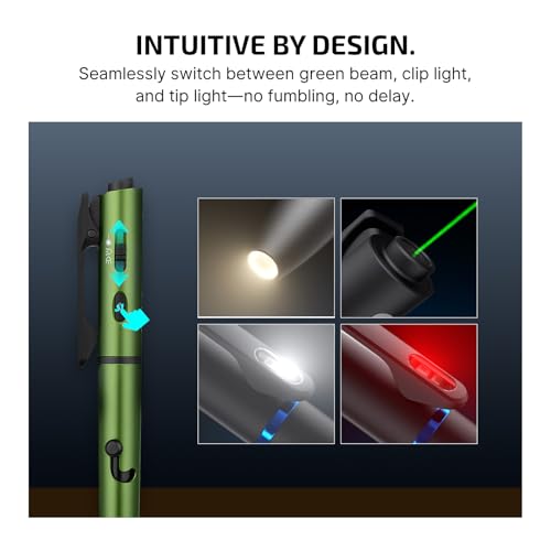 OLIGHT O'Pen 3 EDC Pen Light, 120 Lumens LED Flashlight with Green Beam, 4-in-1 Bolt Action Pen with Nib & Clip Light, USB-C Rechargeable for Writing, Presentation, Inspection and Outdoor (OD Green) - color: Green