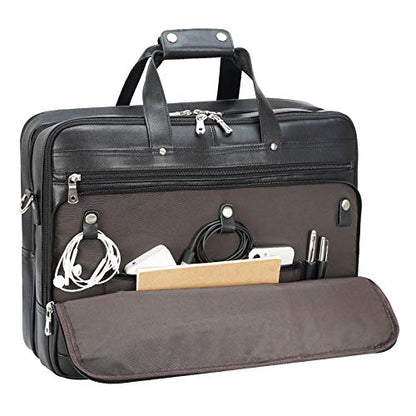 Polare X-Large 18" Full Grain Leather Briefcase For Men Business Travel Case Messenger Bag Fits 17.3" Laptop - color: Black (X-large 18'')
