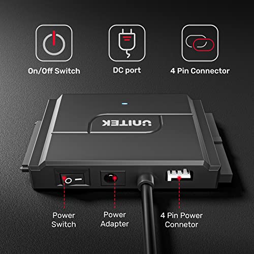 Unitek SATA/IDE USB 3.0 Adapter, Dual-Drive for 2.5/3.5" HDD, 24TB, 6Gbps | Simultaneous 1 SATA + 1 IDE Access; For 2.5/3.5" SATA/IDE HDD/SSD; Plug & Play, Hot-Swap, Auto Sleep; 12V Adapter Included - color: USB A