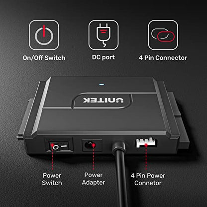 Unitek SATA/IDE USB 3.0 Adapter, Dual-Drive for 2.5/3.5" HDD, 24TB, 6Gbps | Simultaneous 1 SATA + 1 IDE Access; For 2.5/3.5" SATA/IDE HDD/SSD; Plug & Play, Hot-Swap, Auto Sleep; 12V Adapter Included - color: USB A
