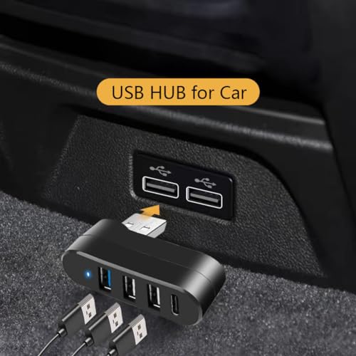 USB 3.0 Hub [90°/180° Degree Rotatable], 4-Port USB Splitter Extender with 3 USB Ports & 1 USB C Power/Data Port, USB Hub for Laptop, Car, MacBook Pro/Air/Pro