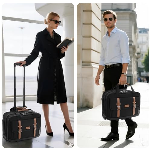 Rolling Laptop Bag, Briefcase for Men and Women, 16 Inch Computer Bag with Wheels Underseat Carry on Luggage, Laptop Briefcase Case for Work, Travel, College Teacher, Mobile Office Bag, Brown - color: Brown