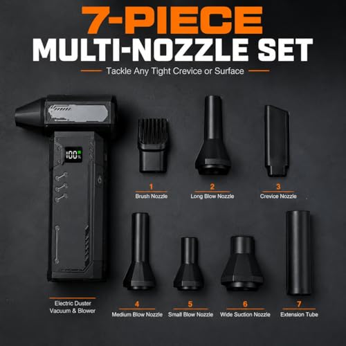 2-in-1 Compressed Air Duster & Vacuum, 130000RPM Powerful Motor, 8000mAh Battery, Turbo Mode, Mini Cordless Car Vacuum Cleaner, Turbo Jet Handheld Blower, for PC, Car Cleaning