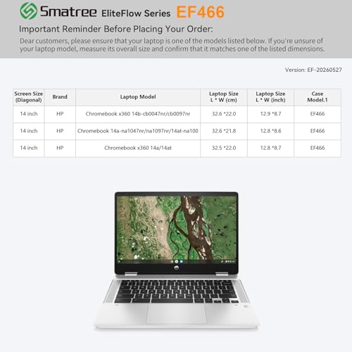 Smatree EliteFlow Laptop Case for 14 inch HP Chromebook x360 14a/14at | for 14 inch HP Chromebook x360 14b-cb0047nr/cb0097nr,for HP Chromebook 14a-na1047nr/-na1097nr/14at-na100(EF466) - size: 2.09| for HP 14" Chromebook x360/Chromebook(EF466)