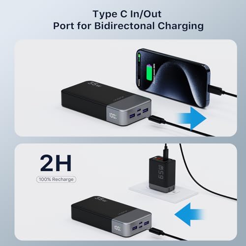 JUOVI Portable Power Bank 20000mAh, 35W Portable Charger, Battery Pack Fast Charging, PD3.0 QC4.0 Phone Battery Pack with LED Display for iPhone 16 15 14, Galaxy, Tablet, Switch, etc - color: Black