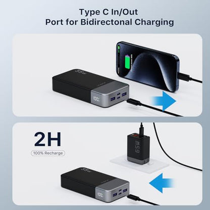 JUOVI Portable Power Bank 20000mAh, 35W Portable Charger, Battery Pack Fast Charging, PD3.0 QC4.0 Phone Battery Pack with LED Display for iPhone 16 15 14, Galaxy, Tablet, Switch, etc - color: Black