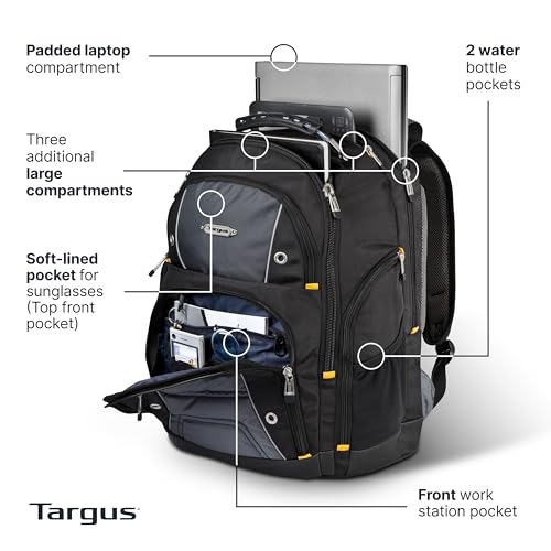 Targus Drifter II Laptop Backpack, Black/Gray – Backpack for Men for Business and Travel, Durable Water-Resistant Material, Fits up to 17" Laptops (TSB239US)