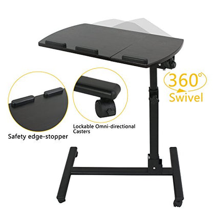 SUPER DEAL Overbed Angle & Height Adjustable Mobile Rolling Laptop Stand with Lockable Wheels Sofa/Bed Side Table Hospital Table Stand Cart