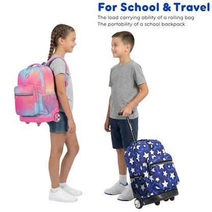 J World Sunrise Kids Rolling Backpack with Wheels for Girls Boys, Roller Bookbag for School, 18 x 13 x 9 Inches, Mint Leopard - color: Mint Leopard