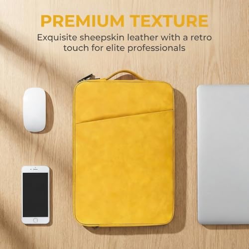 PU Leather Laptop Sleeve 14 inch, Slim Laptop Carrying Case Bag Computer Sleeve Cover Compatible with MacBook Air/Pro, HP, Dell, Lenovo, Asus(Yellow) - color: Yellow, size: 14 inch