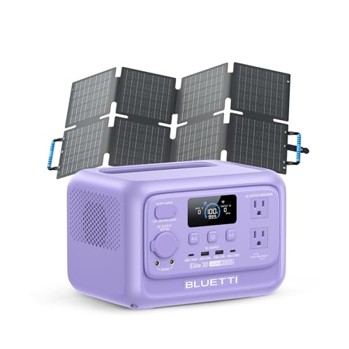 BLUETTI Solar Generator Elite 30 V2 with 60W Solar Panel Included 288Wh | 600W LiFePO4 AC Outlets (1500W Power Lifting), 10ms UPS, Fast Charge Portable Power Station for Camping, Outage, Road Trip - style: BLUETTI Elite 30 V2 Purple+60W