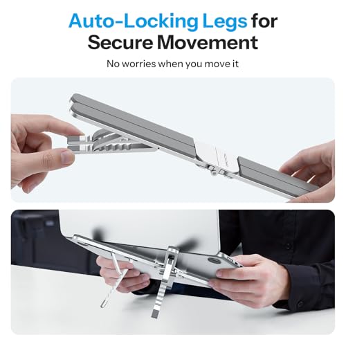 OMOTON LA15 Foldable & Portable Laptop Stand for Desk, [360° Support Feet+Lightweight] Tablet Stand for Desk and Travel, 6 Level Height Ergonomic Aluminum Computer Holder for 10-16" Laptops