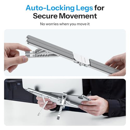OMOTON LA15 Foldable & Portable Laptop Stand for Desk, [360° Support Feet+Lightweight] Tablet Stand for Desk and Travel, 6 Level Height Ergonomic Aluminum Computer Holder for 10-16" Laptops