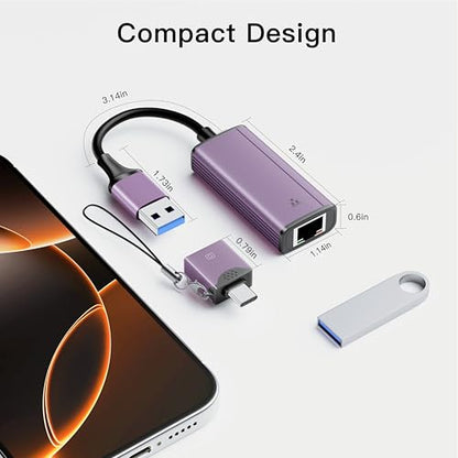 USB C to Ethernet Adapter, USB 3.0 & USB-C to RJ45 Network Adapter
