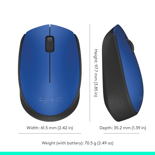 Logitech M170 Compact Ambidextrous 2.4 GHz Wireless Mouse - Blue | Ambidextrous mouse with 2.4 GHz USB-A Nano Receiver, Optical Tracking, 12-Months Battery Life, PC, Mac, Laptop compatible - color: Blue