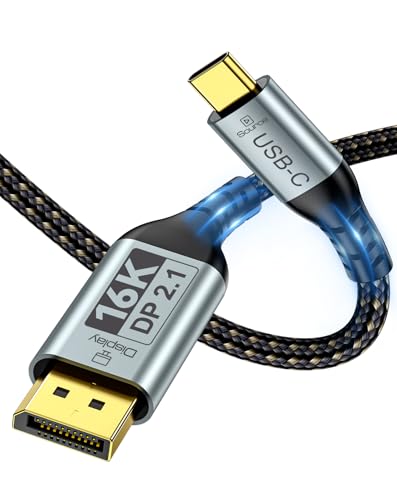 USB C to DisplayPort 2.1 Cable [16K@30Hz, 8K@120Hz, 2K/4K@240Hz], 80Gbps Thunderbolt 5/4/3 to Display Port 2.1 Cord, USBC to DP for MacBook, Odyssey G8/G9, XPS, iPhone 16/15 Pro Max etc, 6FT - size: 6.6 FT
