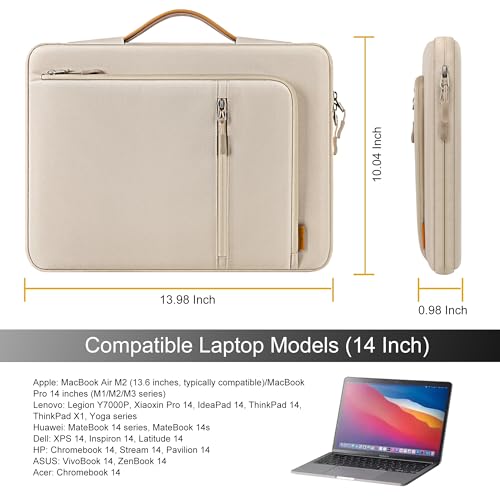 DOMISO 14 Inch Laptop Sleeve – Waterproof & Shockproof Case with Sturdy Handle, Ultra-Slim Protective Cover for MacBook Pro 14 (M3/Max), Dell XPS 14, HP Spectre, ASUS ZenBook 14, Beige - color: Beige, size: 14 inch