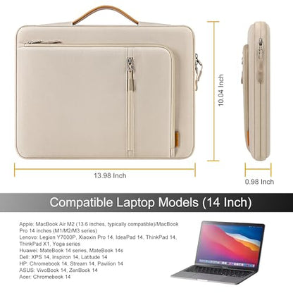 DOMISO 14 Inch Laptop Sleeve – Waterproof & Shockproof Case with Sturdy Handle, Ultra-Slim Protective Cover for MacBook Pro 14 (M3/Max), Dell XPS 14, HP Spectre, ASUS ZenBook 14, Beige - color: Beige, size: 14 inch