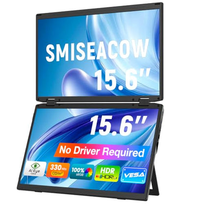 SMISEACOW Triple Portable Monitor for Laptop 15.6" IPS 1080P MacBook Surface PC Xbox PS5,Travel Monitor Second Screen for Laptop, HDMI USB-C VESA Compatible Built-in Speaker - size: 15.6"-Triple