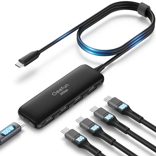 Qeefun USB C Hub 10Gbps, 4 Ports USB-C 3.2 Data Splitter, USB 3.2 Gen 2 Adapter with 100W Power Charging Port, USBC Extender for iPad Pro, iPhone 15, MacBook Air/Pro M2 M1, PC, Laptops and More - style: C to 4C+PD