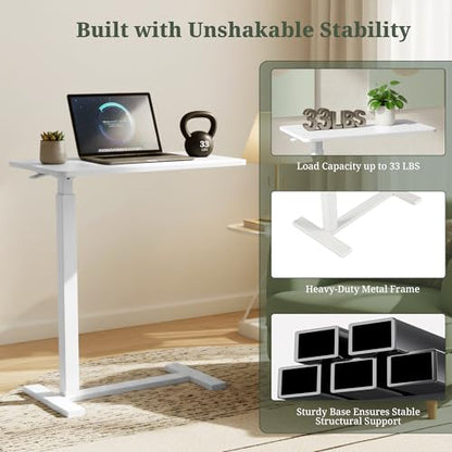 Mobile Standing Desk, Height Adjustable Laptop Desk with Hidden Casters | Stable Steel Frame, Smooth Lift Mechanism, Lockable Casters, Easy Assembly, Ideal for Home, Office & Dorm, White - color: White, style: Height Adjustable