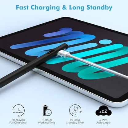Moko Universal Capacitive Stylus Pencil for Touch Screen, Black | Fast Charging, Power Display, Compatible with Apple iPad/iPhone/Samsung/Lenovo, iOS Android Tablets & All Smartphones - color: Black