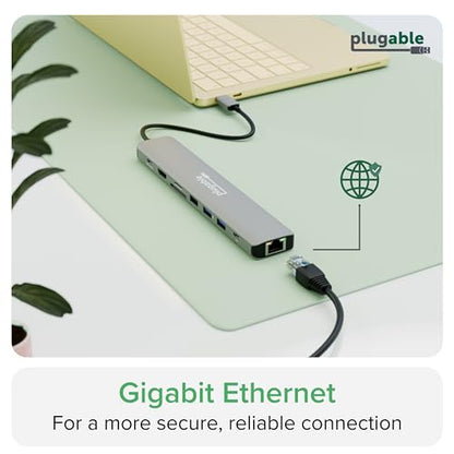 Plugable USB C Hub Multiport Adapter: 9-in-1 with 140W PD Charging, 4K 60Hz HDMI, 10Gbps Data Transfer, Gigabit Ethernet, SD for USBC, USB4, Thunderbolt MacBook, Windows, Chromebook (USBC-9IN1E)