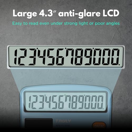 TRULY 12-Digit Desktop Calculator with Large Display, Big Buttons, Dual Power (Solar + Battery), Metal Finish, Ideal for Office, Home, School – 837A Pro Light Blue - color: Light Blue