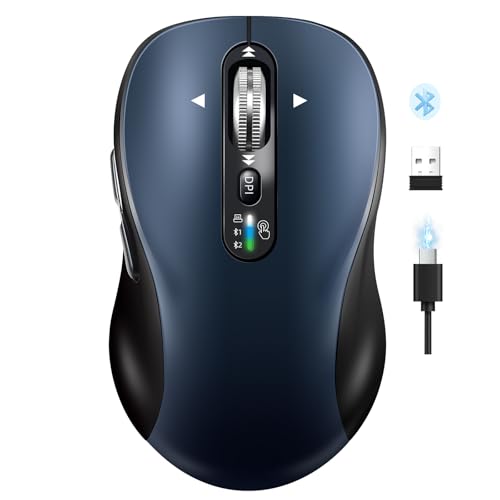 INFINMIND Bluetooth Wireless Mouse for Laptop,USB+BT×2,USB-C Charging,Quiet Multi Device Mouse,Metal 4-Way Super Scrolling,± 3200 DPI,9 Buttons,Ergo Computer Cordless Mice,for iPad/Tablet/Mac/PC/Phone - color: Black-Regular