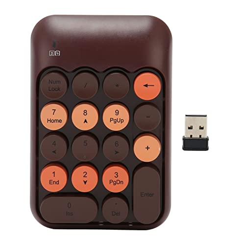 Wireless Number Pads, 2.4GHz Numeric Keypad Numpad 18 Keys Retro Color Round Keycaps Portable Financial Accounting Number Keyboard for Laptop, PC, Desktop (Coffee Color) - color: Coffee Color