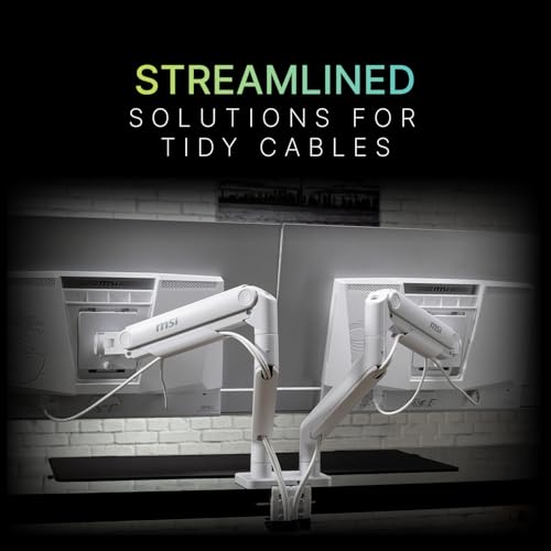 MSI MAG MT201DW - Premium Heavy Duty Dual Monitor Stand Arms, 17-45" Support, VESA Compatible, Adjustable Spring Assisted Mount, 44 lbs per Screen, Clamp & Grommet, Quick Release Plate - White - color: White