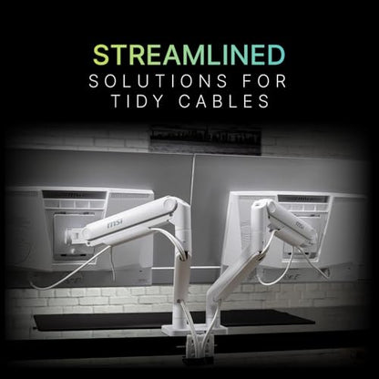 MSI MAG MT201DW - Premium Heavy Duty Dual Monitor Stand Arms, 17-45" Support, VESA Compatible, Adjustable Spring Assisted Mount, 44 lbs per Screen, Clamp & Grommet, Quick Release Plate - White - color: White