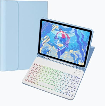 Keyboard Case for Amazon Fire HD 10/10 Plus 10.1 inch 2021/2023(11/13th Generation), Slim 7 Color Rainbow Backlight Detachable Magnetic Keyboard Cover with Pencil Holder (Sky Blue+White) - color: Sky Blue+White