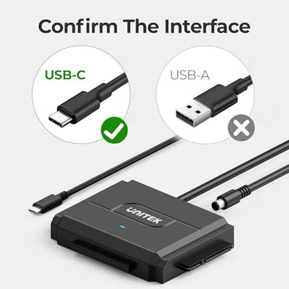 Unitek IDE/SATA USB-C 3.0 Adapter, Little Triangle, 10TB, 6Gbps, Tool-Free | Simultaneous 1 SATA + 1 IDE Access; For 2.5/3.5" IDE/SATA, Optical; Plug & Play, Hot-Swap, Auto Sleep; 12V Adapter Included - color: USB C
