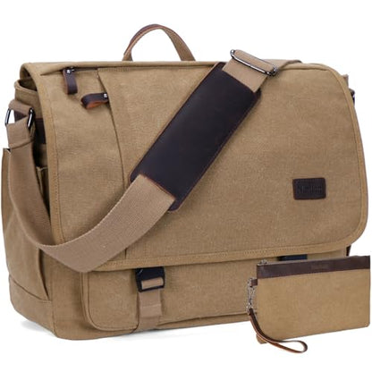Nerlion Messenger Bag for Men 17-17.3 Inch Laptop Bag Canvas Water-resistant Computer Bag Shoulder Bag Work Briefcase Bookbag for College (Brown) - color: Brown