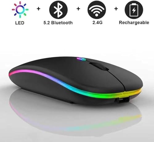 Guiheng Wireless Bluetooth Mouse,LED Dual Mode Rechargeable Silent Slim Laptop Mouse,Portable(BT5.2+USB Receiver) Dual Mode Computer Mice,for Laptop,Desktop Computer,ipad Tablet,Phone,TV (Black) - color: black