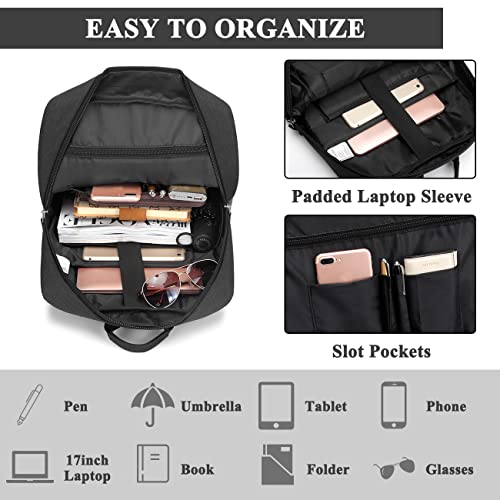 VASCHY 17 inch Laptop Backpack for Men with USB Port Lightweight Slim Business Backpack - color: Black